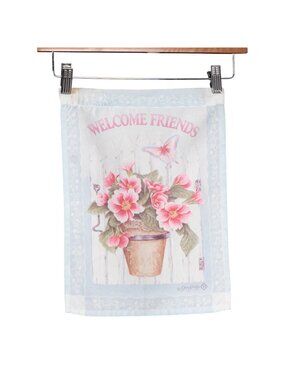 Welcome Friends Garden Flag Pastels Pink Spring Flower Butterfly White Shasky
